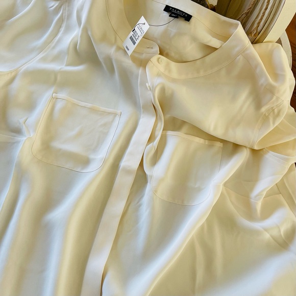 TALBOTS Short Sleeve Lightweight V Neck Front Pocket Blouse Top Cream Ivory 18P - Picture 9 of 10